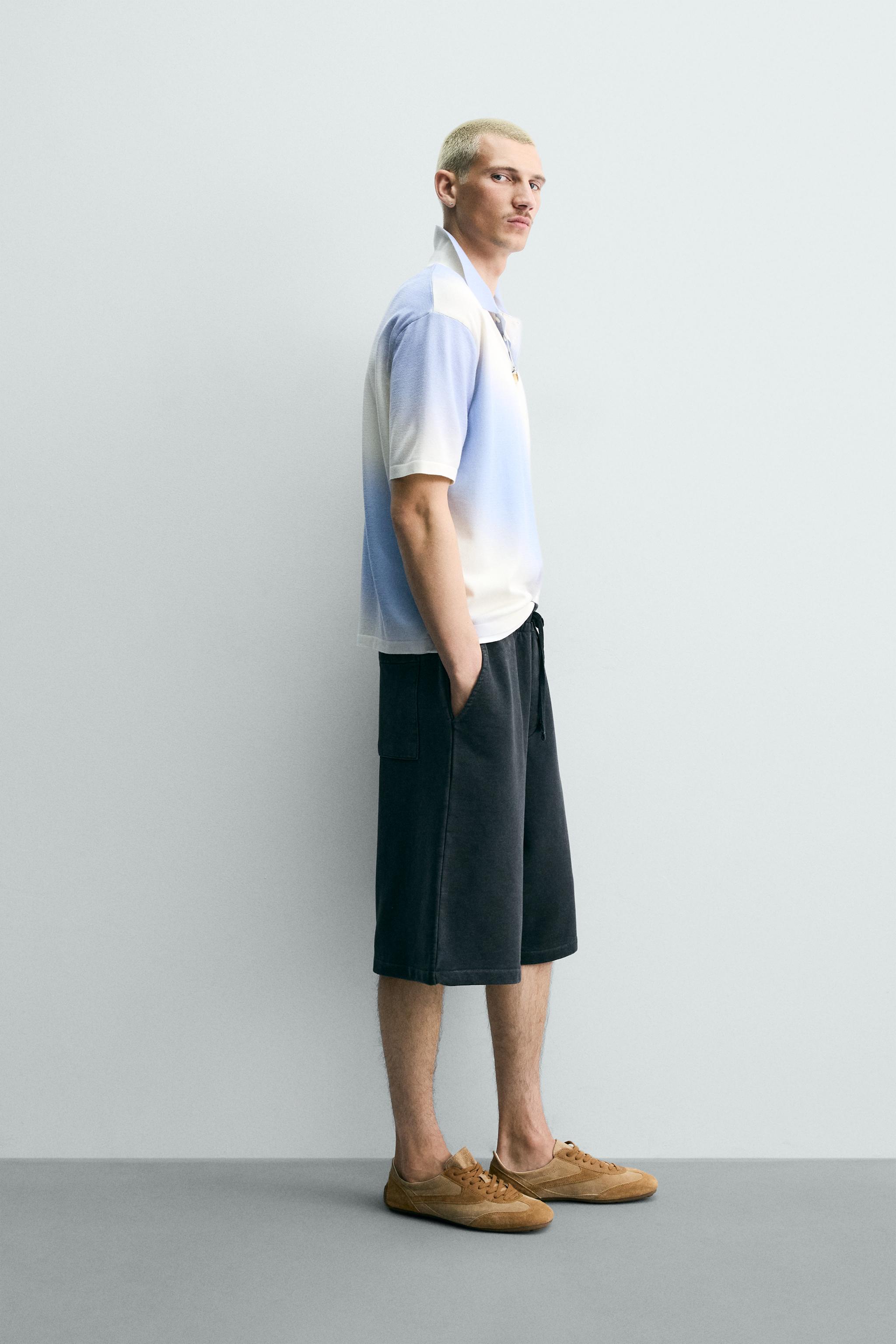 SPRAY EFFECT PRINT KNIT POLO SHIRT